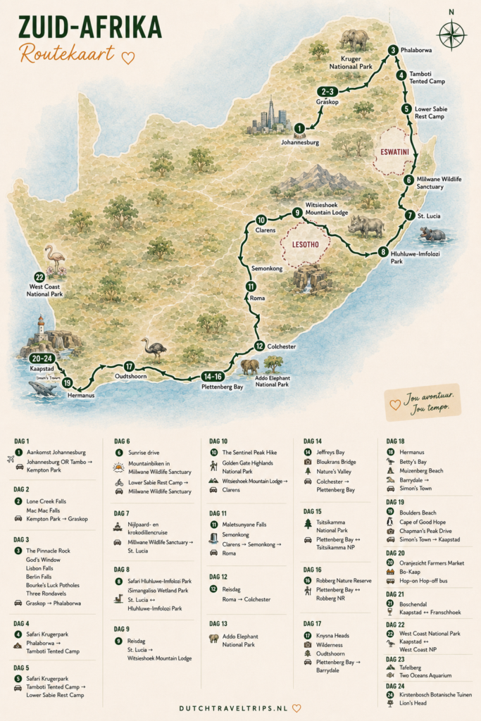Route kaart Roadtrip Zuid-Afrika 