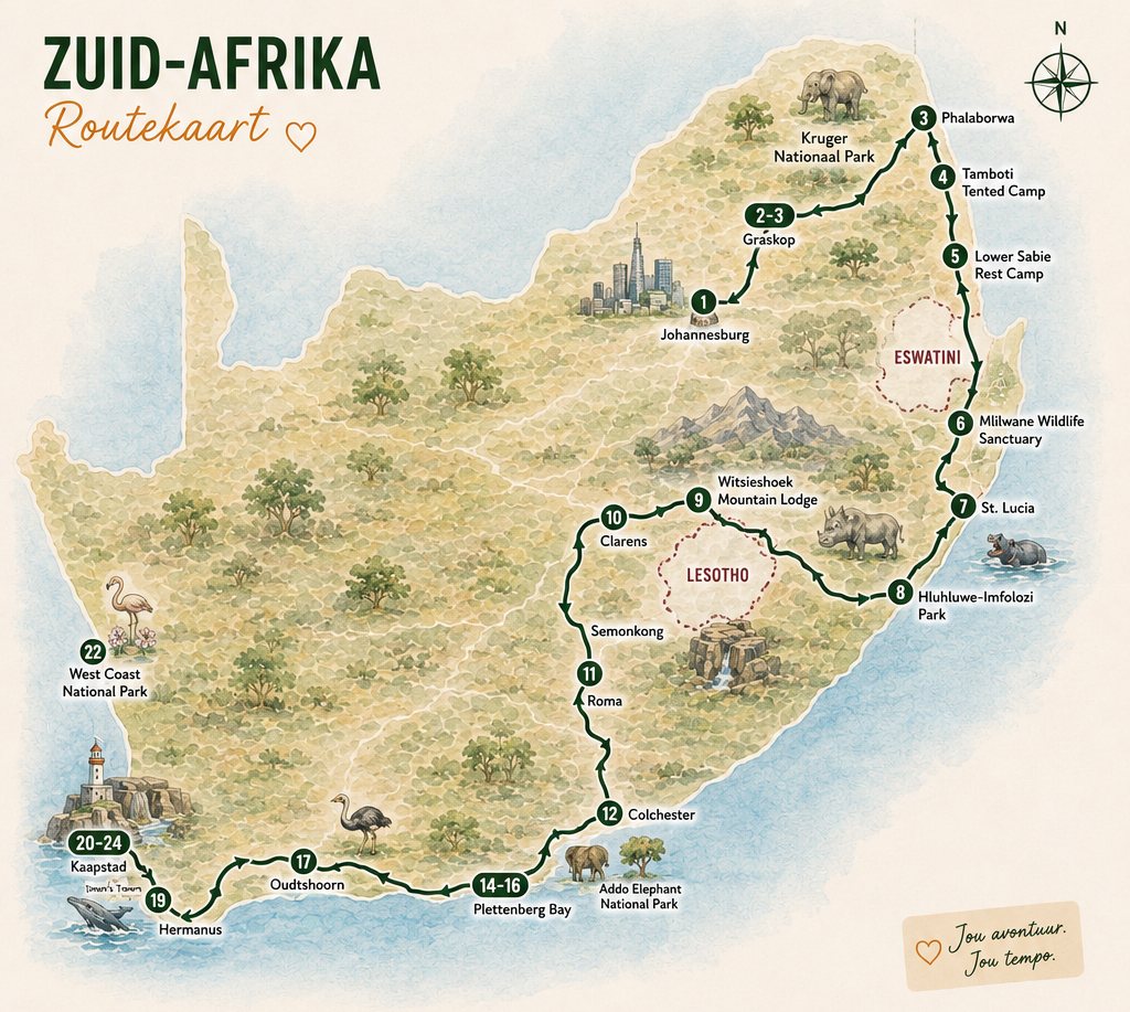 Route auto Zuid-Afrika